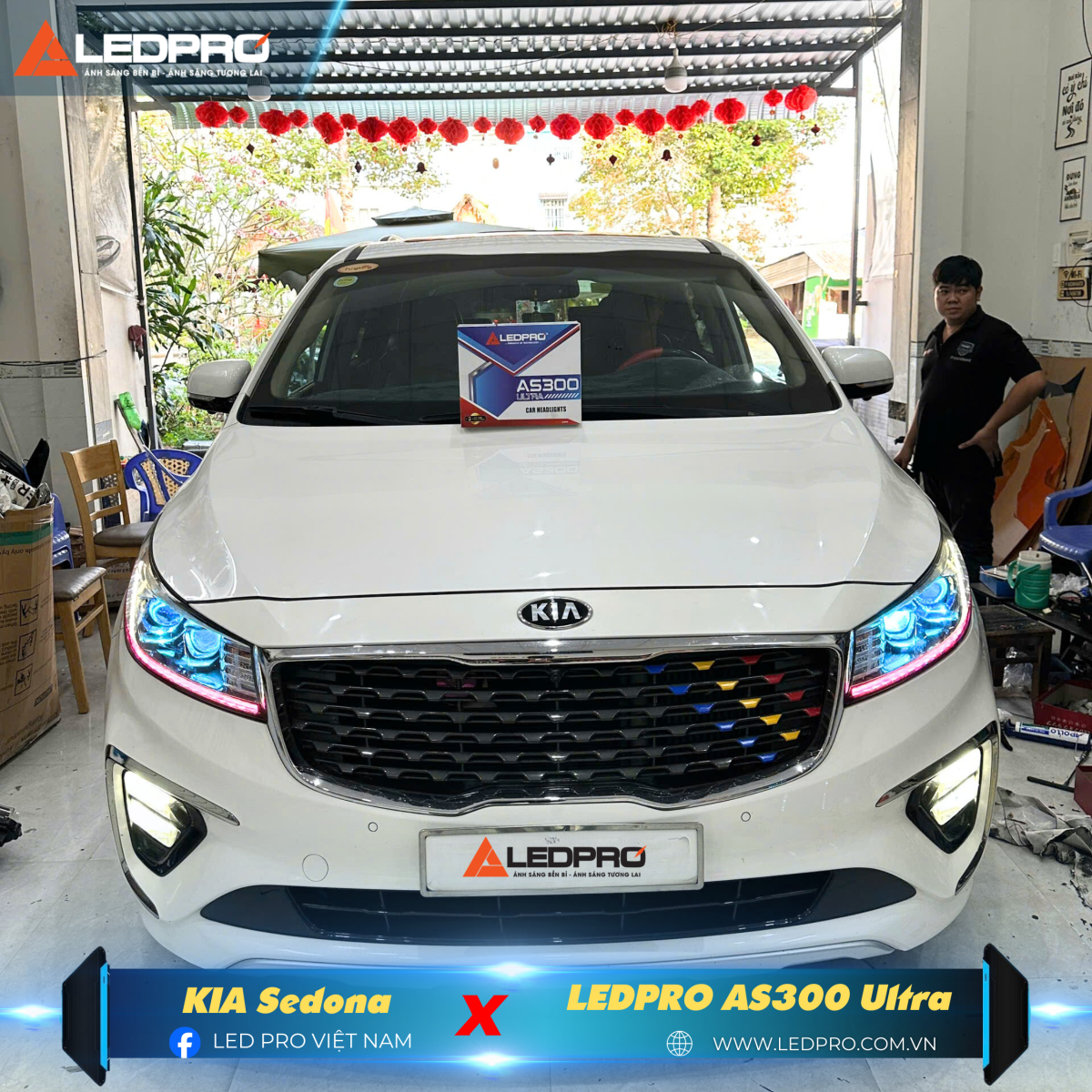 KIA Sedona nâng cấp bi pha đỉnh nhất hiện tại LEDPRO AS300 Ultra