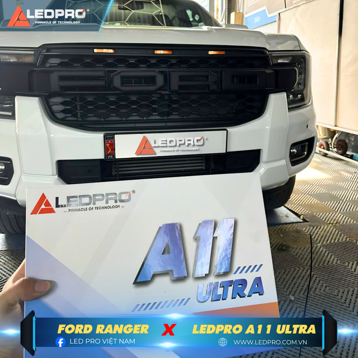 Ford Ranger nâng cấp ánh sáng với bi gầm LEDPRO A11 Ultra để tăng sáng mạnh và an toàn