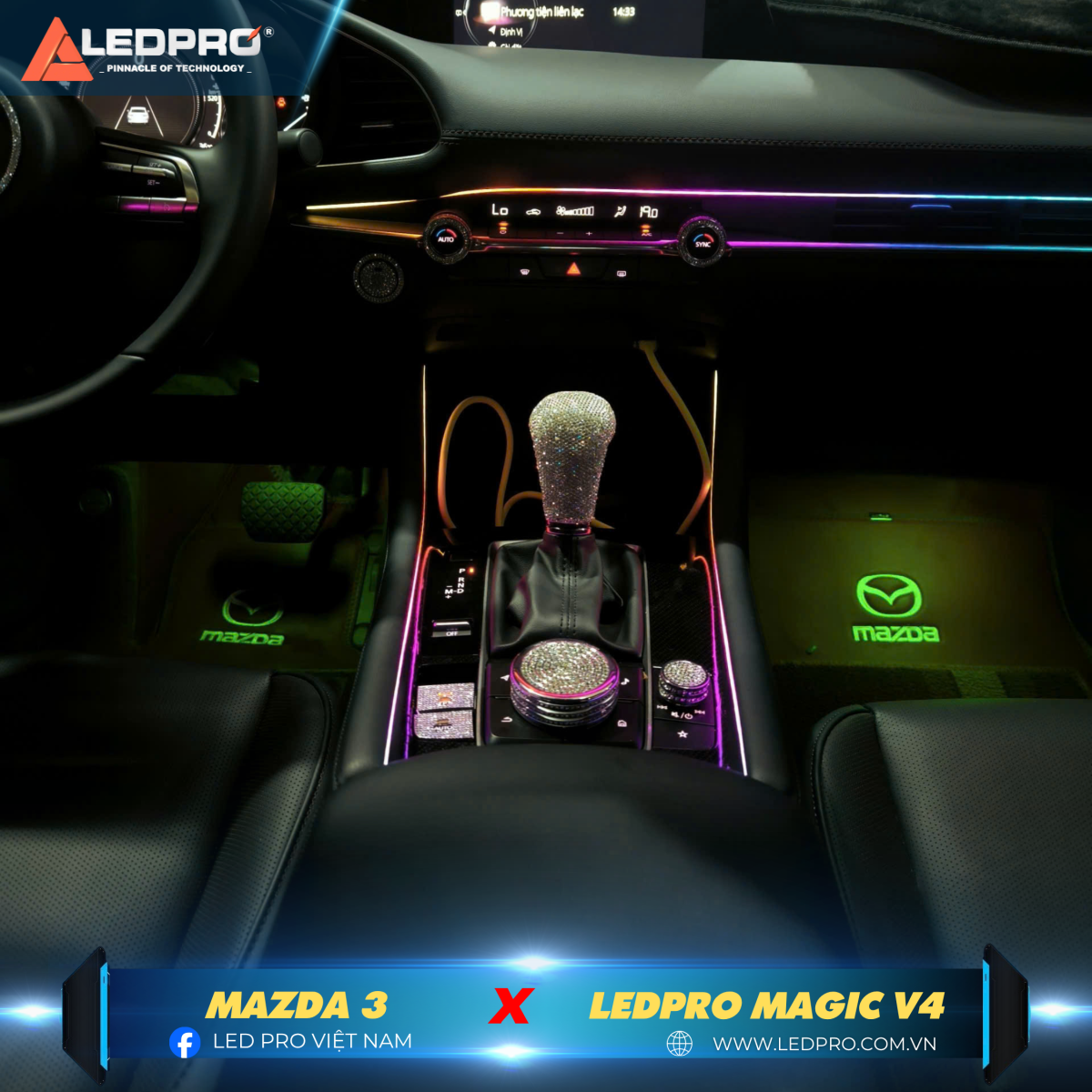 Không gian Mazda 3 sẽ được nâng tầm sống động với led nội thất LEDPRO Magic V4