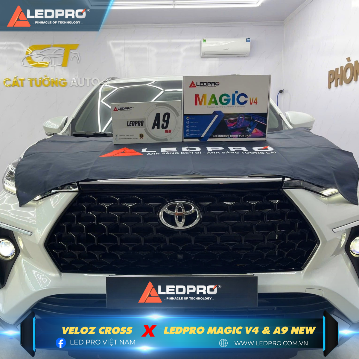 Toyota Veloz Cross lắp bộ đôi bi gầm A9 New và led nội thất Magic V4 của nhà LEDPRO 