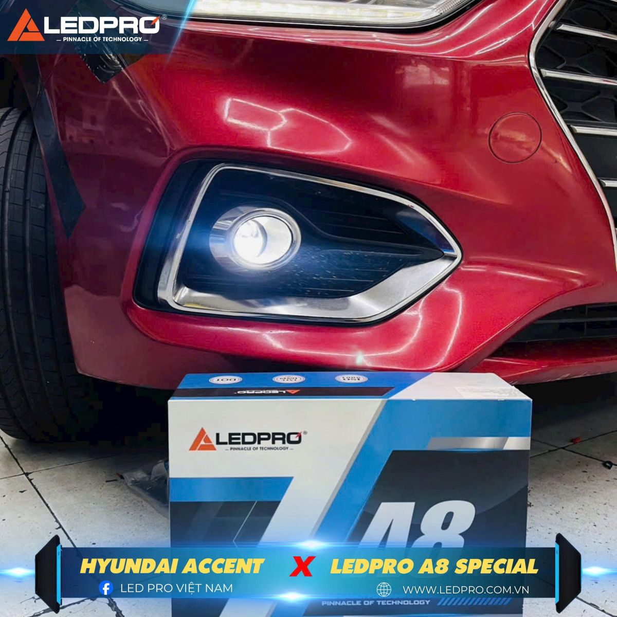 Hyundai Accent nâng cấp ánh sáng chạy đêm bằng bi gầm Ledpro A8 Special 2 inch