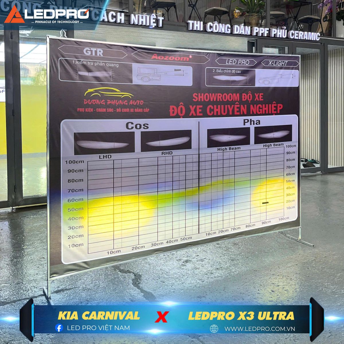 Ánh sáng thực tế sau khi lắp đặt và căn chỉnh từ Ledpro X3 Ultra