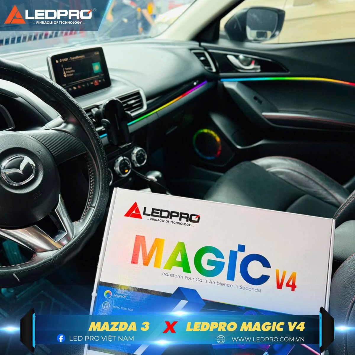 Mazda 3 lắp LED nội thất LEDPRO MAGIC V4
