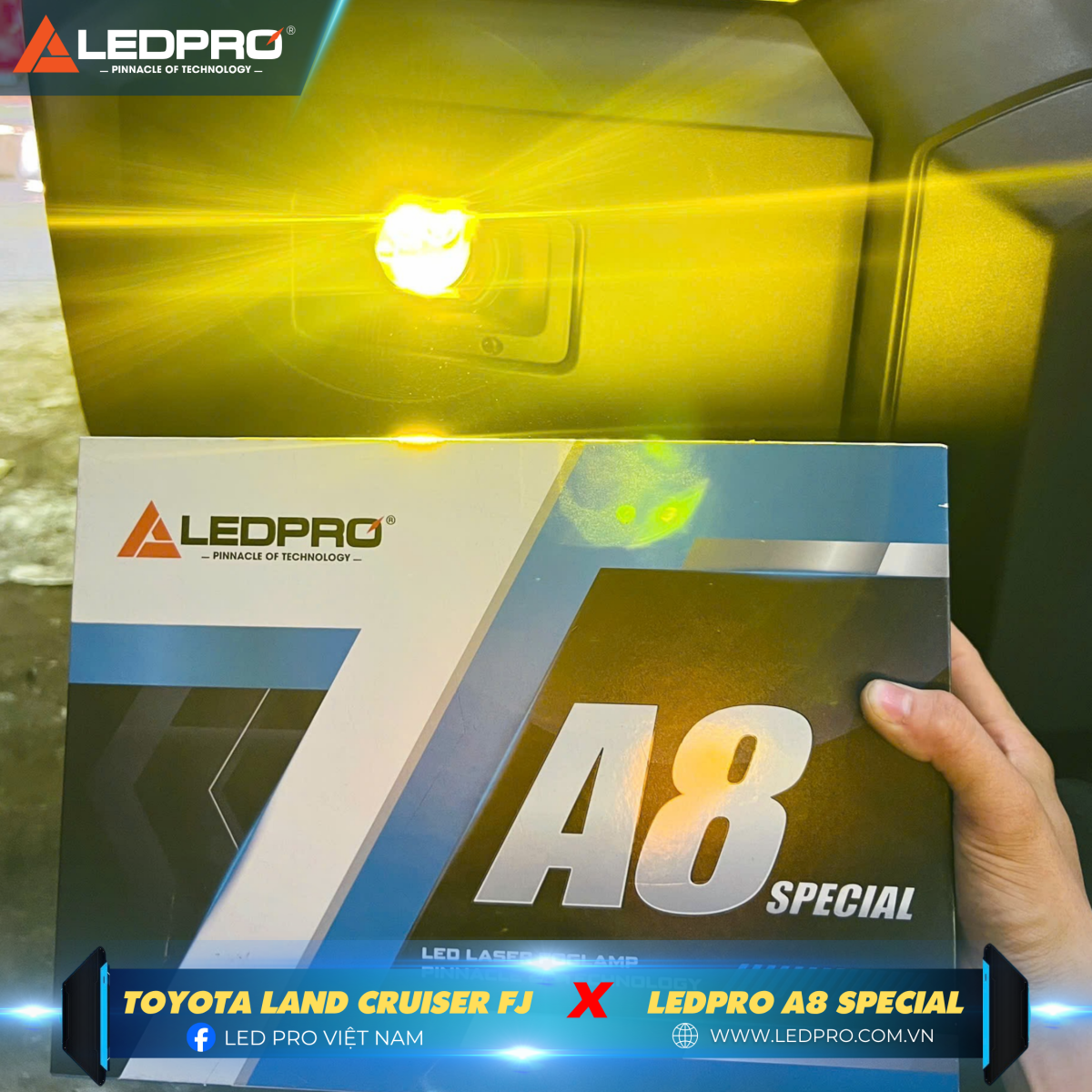 Ledpro A8 Special được lắp đặt gọn gàng, giữ nguyên tổng thể của Toyota Land Cruiser FJ