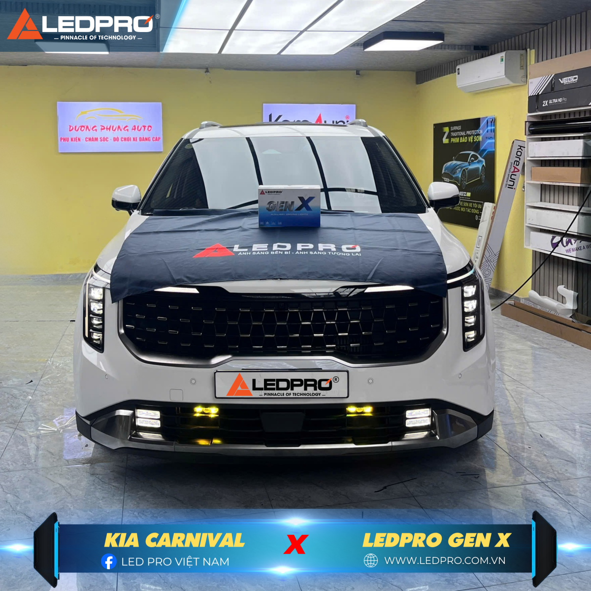 Kia Carnival lắp đặt trợ sáng 3 màu Ledpro Gen X