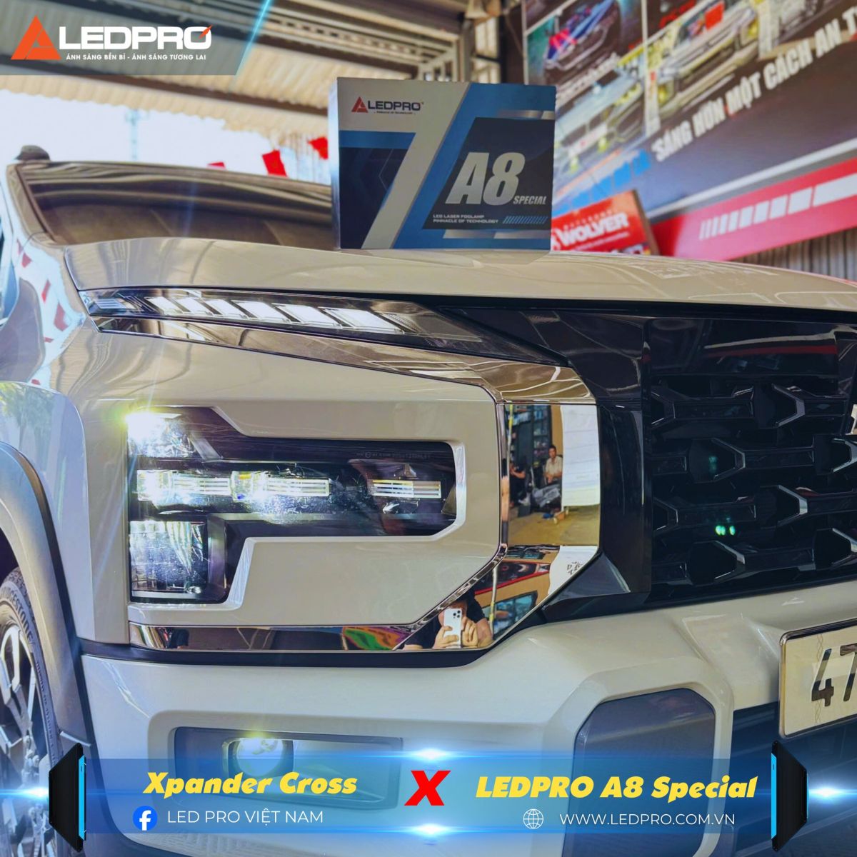 Xpander Cross nâng cấp ánh sáng với bi gầm Ledpro A8 Special