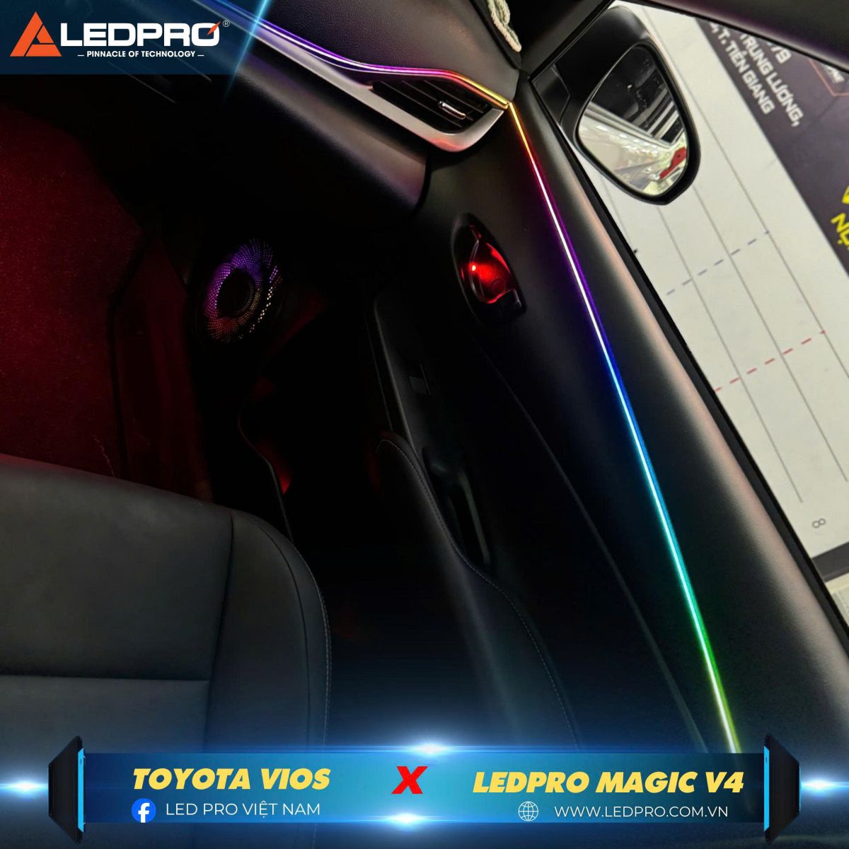 Không gian bên trong Toyota Vios khi nâng cấp Led nội thất LEDPRO MAGIC