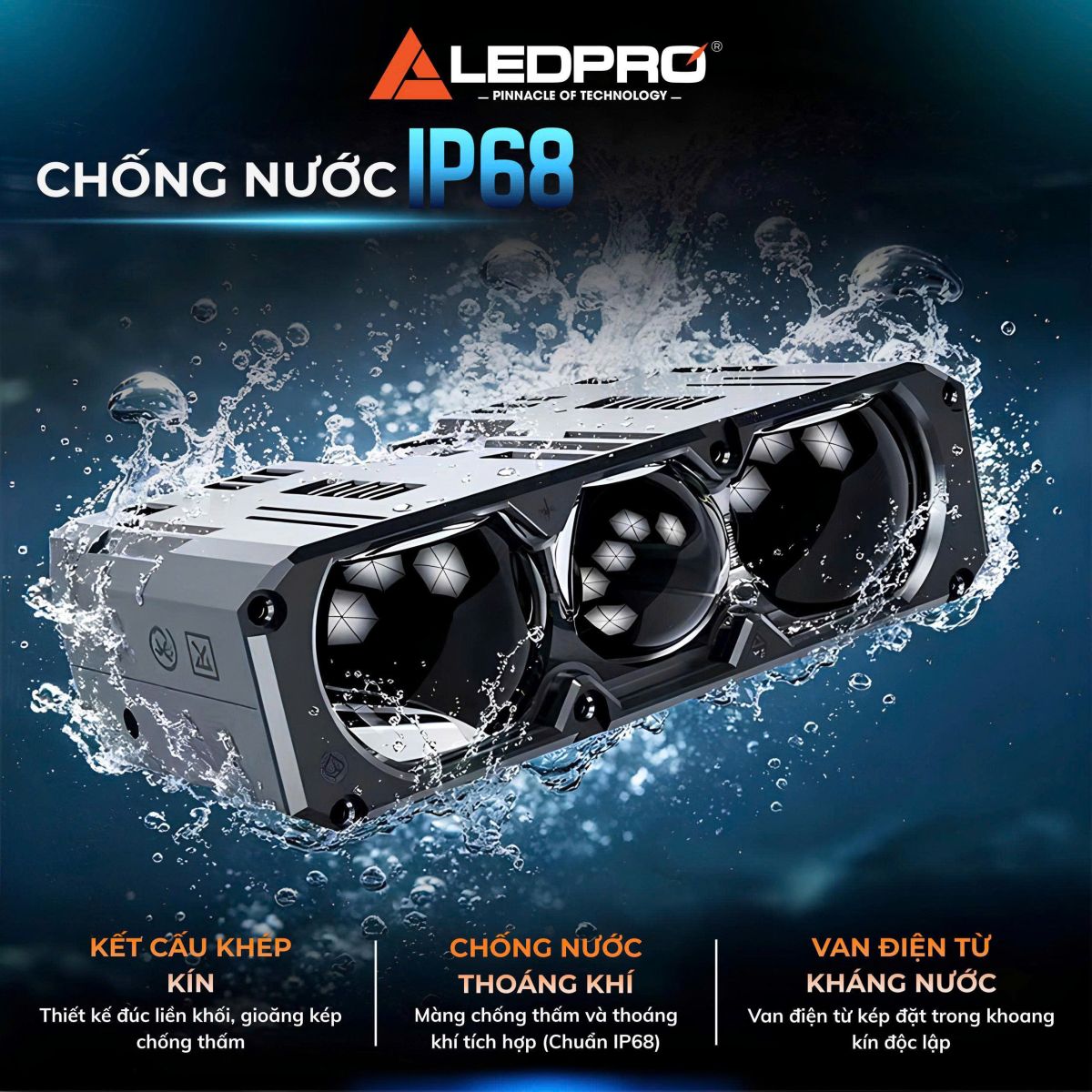 Chóa phản xạ tối ưu – Tăng hiệu quả phát sáng LEDPRO X3 Ultra được thiết kế với chóa phản xạ chuyên dụng, hỗ trợ thu gom và định hướng ánh sáng từ chip LED đến khu vực cần chiếu sáng. Thay vì để ánh sáng phát tán không kiểm soát, bề mặt chóa giúp tối ưu đường đi của ánh sáng, tạo vùng sáng rõ và tập trung hơn. Đây là yếu tố quan trọng giúp tận dụng hiệu quả nguồn sáng, đặc biệt khi đèn hoạt động ở công suất cao. Khi kết hợp cùng hệ thống thấu kính quang học, ánh sáng từ Ledpro X3 Ultra được phân bổ có chủ đích, hỗ trợ cải thiện khả năng quan sát phía trước xe khi di chuyển trong điều kiện thiếu sáng.